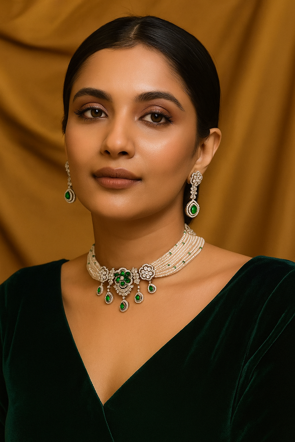 Emerald Pearl Royal Diamond Choker Set